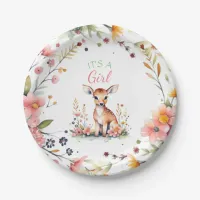 Baby Deer in Flowers | It's a Girl Baby Shower Paper Plates