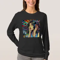 Girl Listening to Music on Headphones Psychedelic T-Shirt