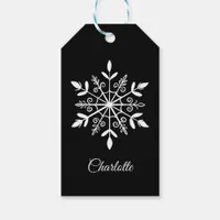 Elegant Black and White Snowflake Personalized Gift Tags