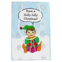 Holly Jolly Christmas Elf Holiday Medium Gift Bag