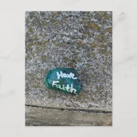 Cute Green Heart Rock on Bench Have Faith Postcard