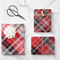 Red Black White Classic Holiday Plaid Patterns Wrapping Paper Sheets