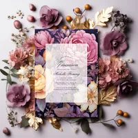 Mauve and Gold Floral Quincea&#241;era Invitation