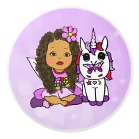 Purple Bokeh Fairy and Unicorn Ceramic Knob