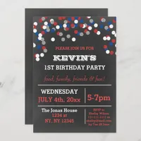 Red White Blue Confetti memorial day birthday Invitation