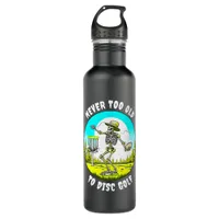 Never Too Old to Disc Golf | Skeleton Throwing Stainless Steel Water Bottle