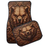 Leather looking Bear Angry Head  Car Floor Mat