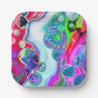 Marble Colorful Fluid Art  Paper Plates