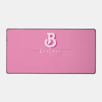 Initial Letter Stylish Hot Pink Name Monogram Desk Mat