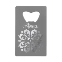 Tranquil Silver & Gray Monogram | Stainless Steel Credit Card Bottle Opener