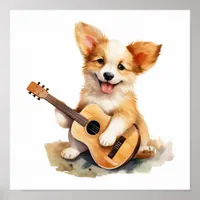 Nursery Art Poster Puppy with a Guitar