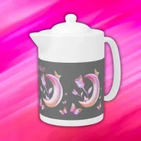 Pretty Pink- Moon, Butterfly, Floral - Monogram | Teapot