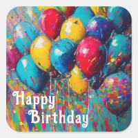 Personalized Happy Birthday Balloons Square Sticker