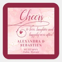 Cheers to Love Rose Gold Script Burgundy Wedding Square Sticker