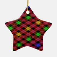 Gingham Check Multicolored Pattern Ceramic Ornament