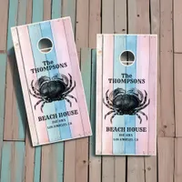 Rustic Vintage Crab Family Beach House Cornhole Set