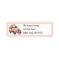 Feminine Pink Farm Truck and Orange Pumpkins Label