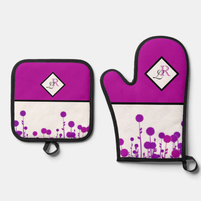 Elegance Blooms: Personalized Monogram Oven Mitt & Pot Holder Set