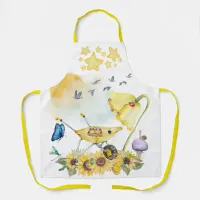 Cute Watercolor Cottagecore Yellow on white | Apron