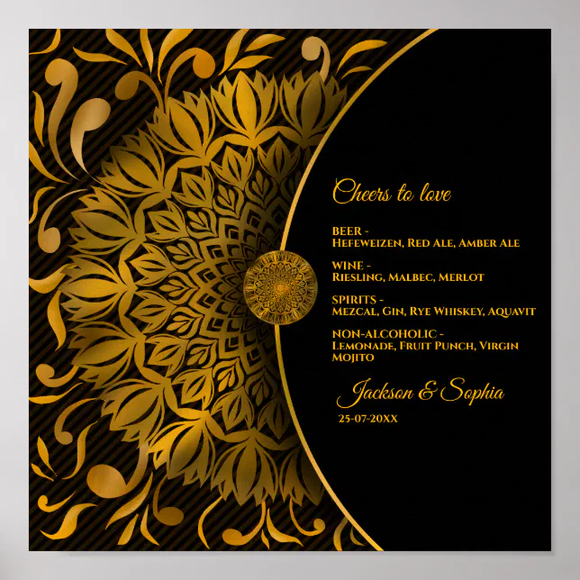 Gold mandala classic elegant luxury drink menu sig poster