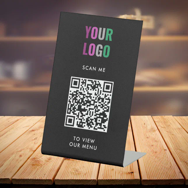 QR Code Menu | Logo Black Contactless Modern Pedestal Sign