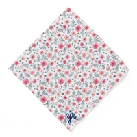 Watermelon Pink and Blue Watercolor Floral Pattern Bandana