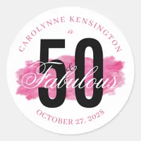 Pink 50 and Fabulous Watercolor Birthday Classic Round Sticker