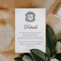 Elegant Script Monogram Crest Wedding Details Enclosure Card