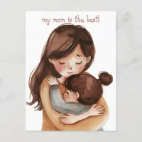 Kawaii Watercolor Mom and Daughter Postcard