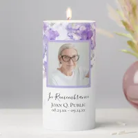 Purple Lilac Flowers Watercolor Funeral Memorial Pillar Candle