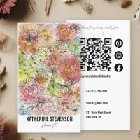 Floral Pastel Watercolor and Ink Art Florist Business Card