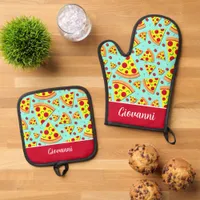 Pepperoni Pizza Patterned Chef Oven Mitt & Pot Holder Set