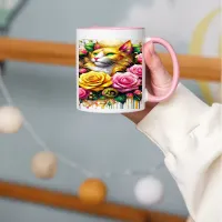 Feline Amidst a Vibrant Floral Bloom Mug