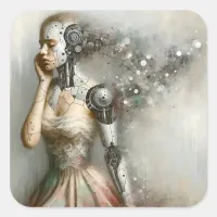 Female Cyborg Woman Ai Art  Square Sticker