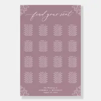 Elegant Sage Mauve Wedding Seating Chart 24x36 Foam Board