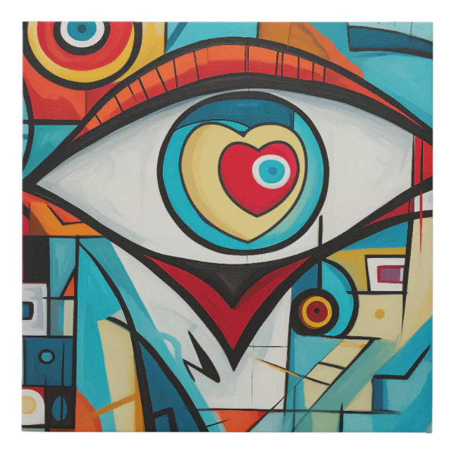 Eye Valentine Heart Love Art Deco Faux Canvas Print