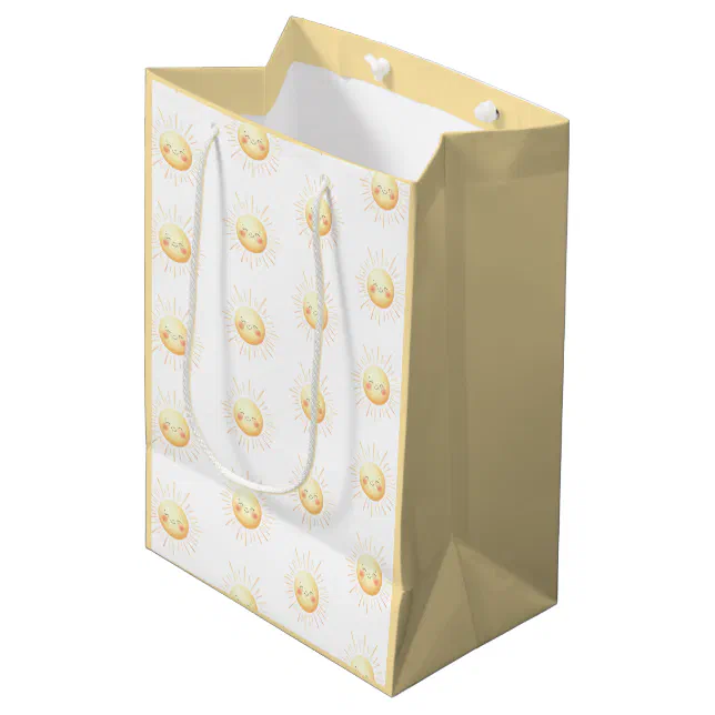 Cute Watercolor Smiling Yellow Sunshine Kids Medium Gift Bag