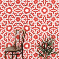 Bold Red Moroccan Style Geometric Pattern Wallpaper