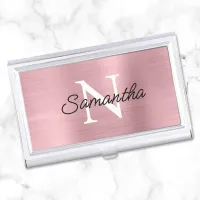 Light Pink Faux Metallic Foil Monogram Business Card Case