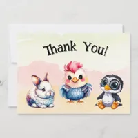 Wild One Happy Fun Woodland Animals Watercolor Thank You Card