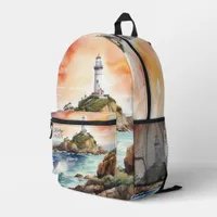 Watercolor Sketch Byron Bay Lighthouse Monogram | Printed Backpack