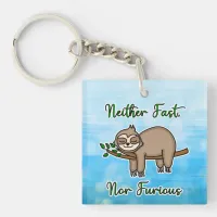 Neither Fast nor Furious Lazy Sloth on Tree Branch Keychain