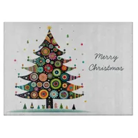 Wacky Whimsical Christmas Tree, Bright Colors, Cutting Board