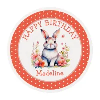 Bunny Rabbit in Flowers Happy Birthday Personalize Edible Frosting Rounds