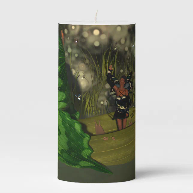 Cute Fairy in Boat with Fireflies Pillar Candle