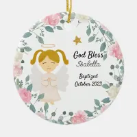 God Bless Keepsake Gril Baptism Floral  Ceramic Ornament