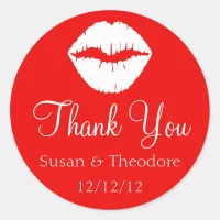 Red and White Lips Thank You Classic Round Sticker