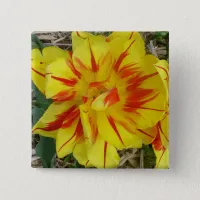 Yellow with Red Striped Flower Pinback Button
