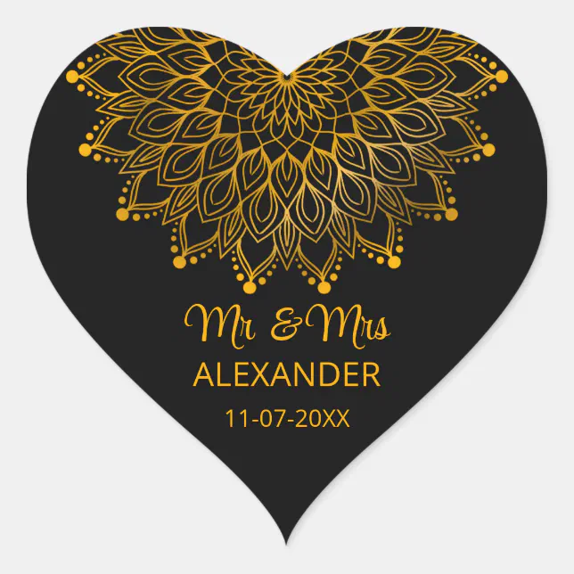 Elegant simple black ornate wedding heart sticker