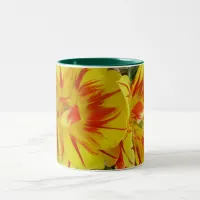 Yellow with Red Striped Flower Two-Tone Coffee Mug